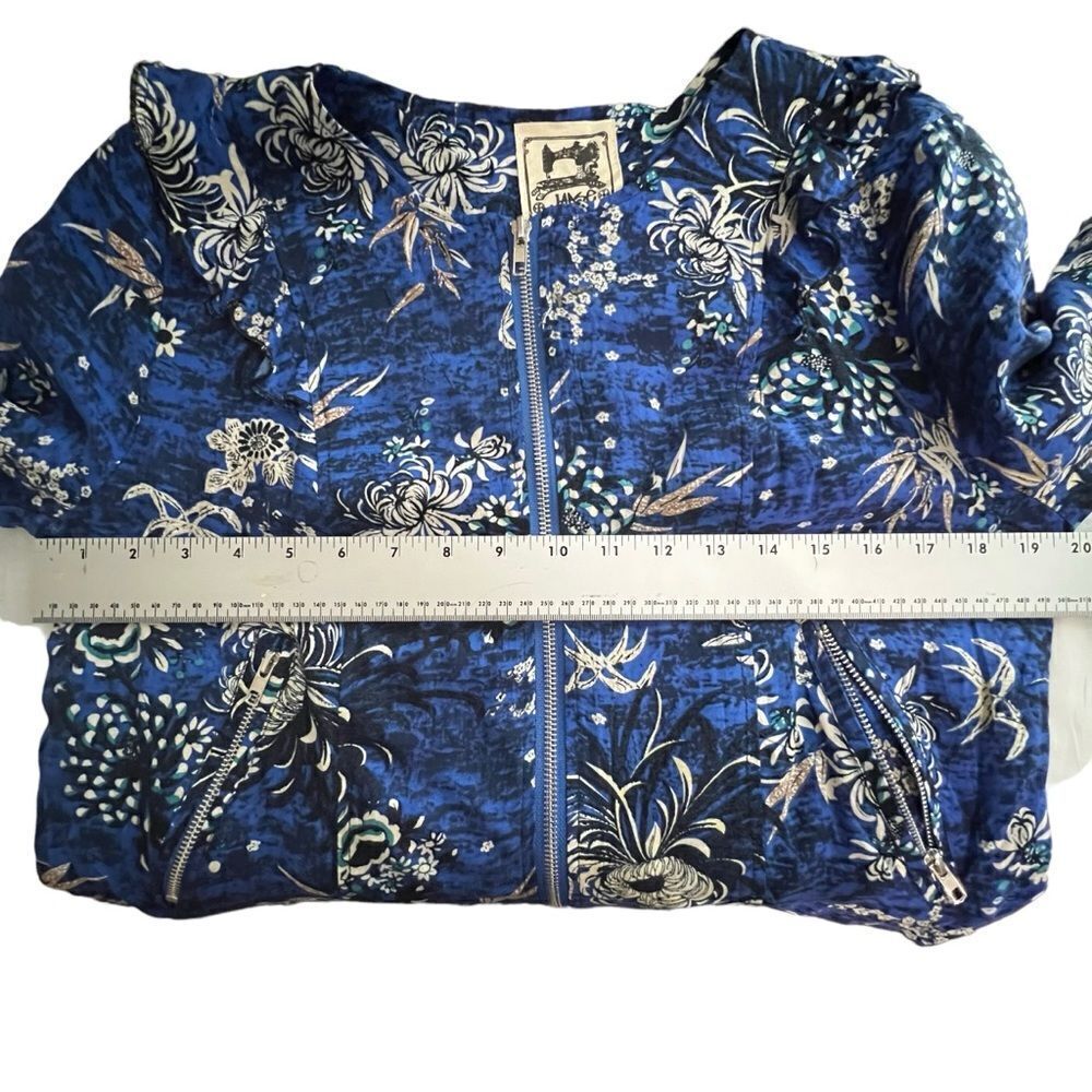 Jaase Boho Floral Cropped Bomber Moto Ruffel Jacket NWT Satin Feel Blue Size M. - Picture 9 of 11